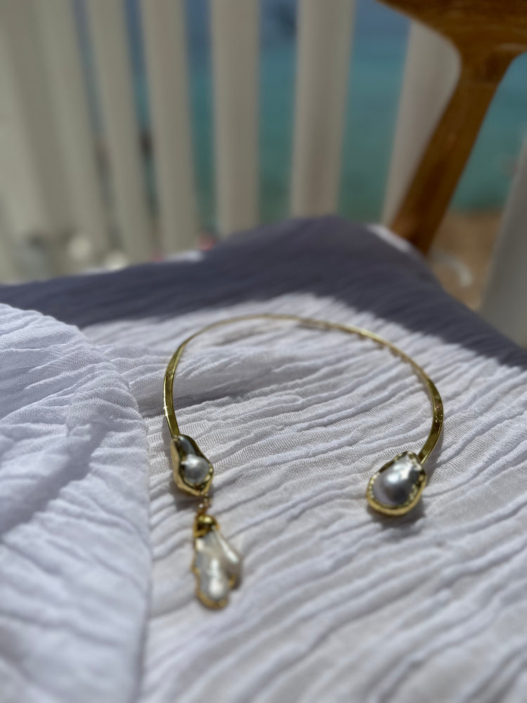 Golden Pearl Cascade Choker