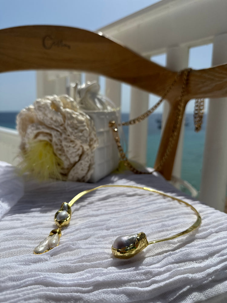 Golden Pearl Cascade Choker