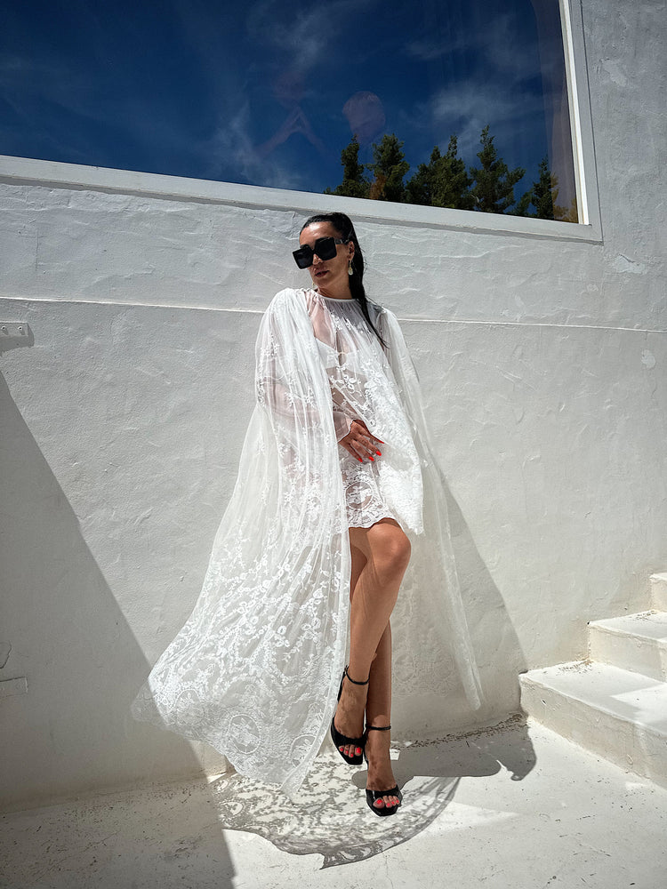 Bora Celestial Lace Cape Dress