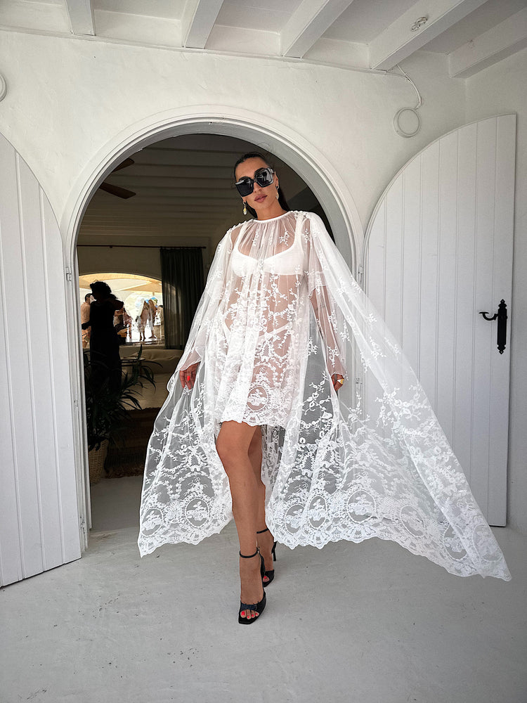 Bora Celestial Lace Cape Dress