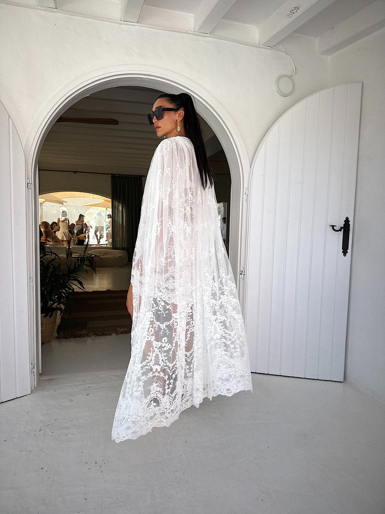 Bora Celestial Lace Cape Dress