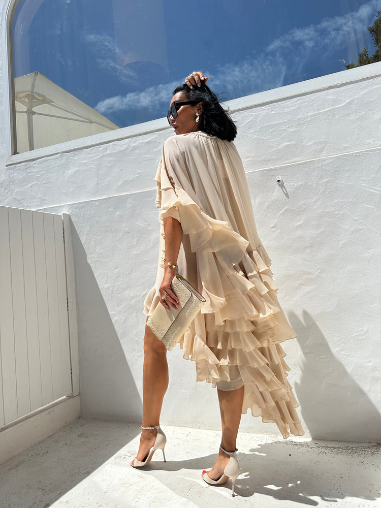 Jackie Beige Ruffled High-Low Dress