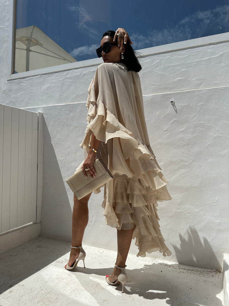 Jackie Beige Ruffled High-Low Dress