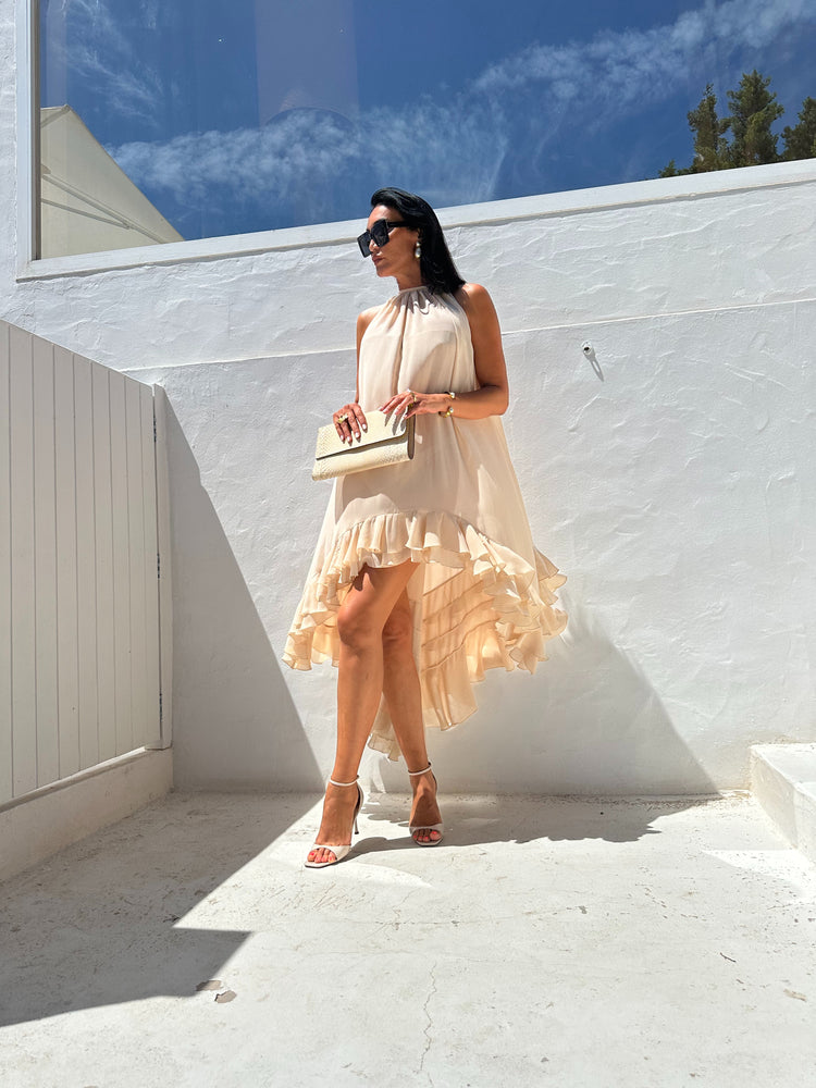 Jackie Beige Ruffled High-Low Dress