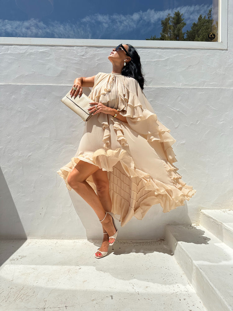 Jackie Beige Ruffled High-Low Dress