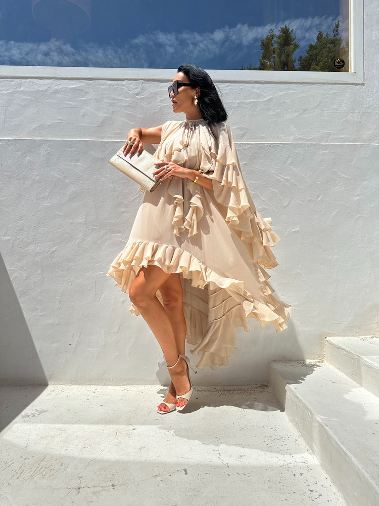 Jackie Beige Ruffled High-Low Dress