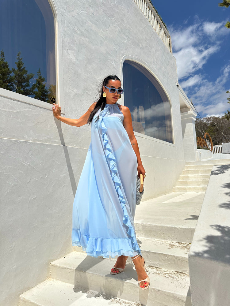 Lucia Sky Blue Ruffled Maxi Dress