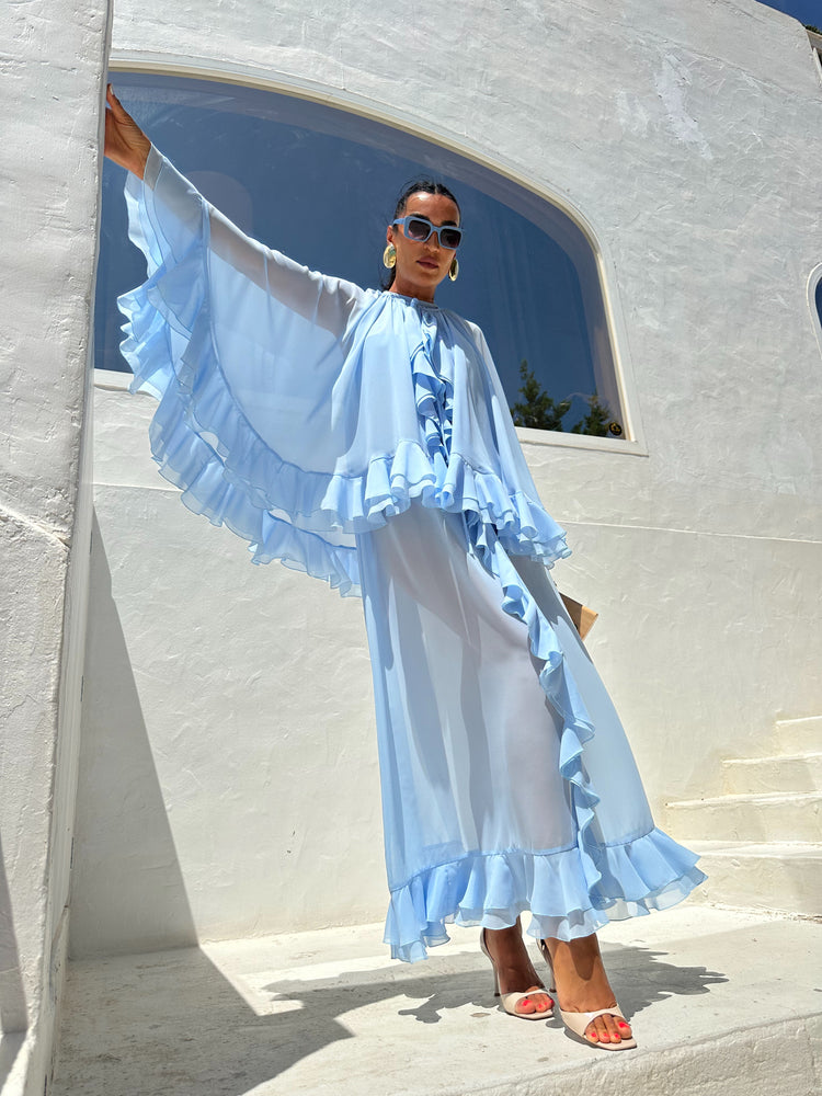 Lucia Sky Blue Ruffled Maxi Dress